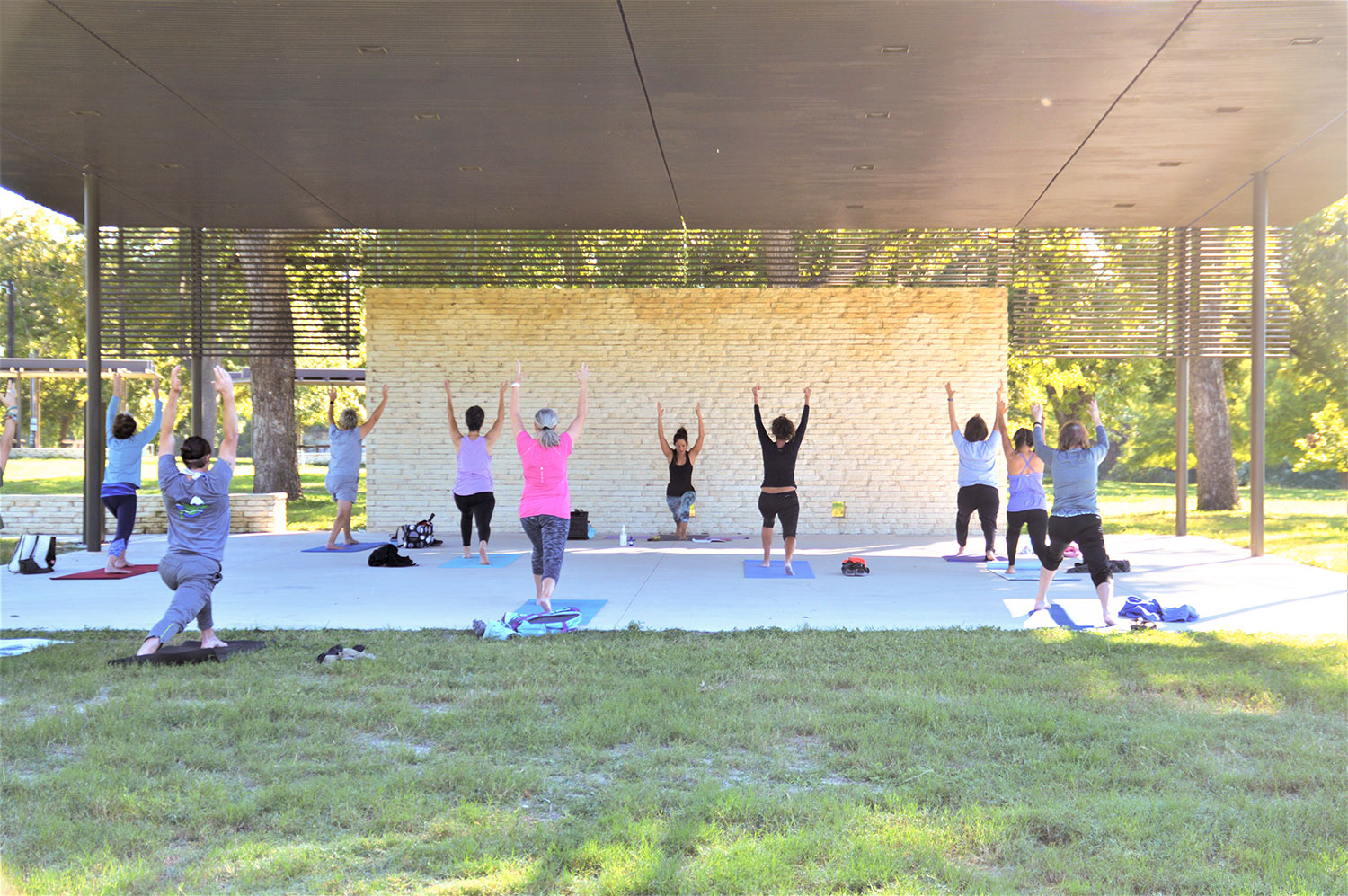 Yoga class at the Legacy Pavilion in San Gabriel Park in Georgetown, TX