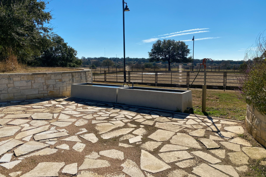 two water troughs at the equestrian arena at Garey park in Georgetown, TX